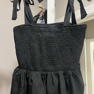 SHEIN Black Smocked Tie-Strap Blouse